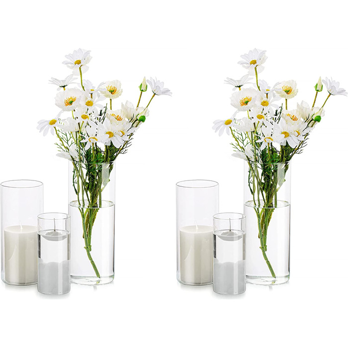 Скляна декоративна ваза, скляний циліндр, настільна ваза, набір з 3 предметів / комплекту, сучасна скляна кругла скляна ваза для квітів, ваза для тюльпанів, настільна ваза для весільної вітальні, тюльпани, троянда, висотою 5/20/25 см (2, м дXL)