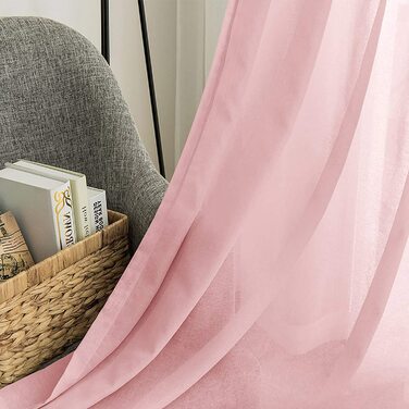 Прозорі завіски з вуалі TOPIC з вушками, прозорі марлеві шарфи з вушками для вітальні, спальні, 245 см х 140 см (HxB) (140 х 145 см, рожевий)