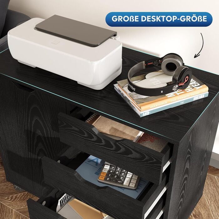 Роликовий контейнер DEVAISE з 5 шухлядами та полицею, білий, для офісу та дому