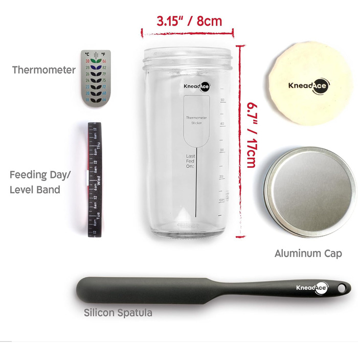 Набір для закваски KneadAce: банка 680.4 г, 2 корзини Banneton, лезо для хліба - подарунок для пекаря