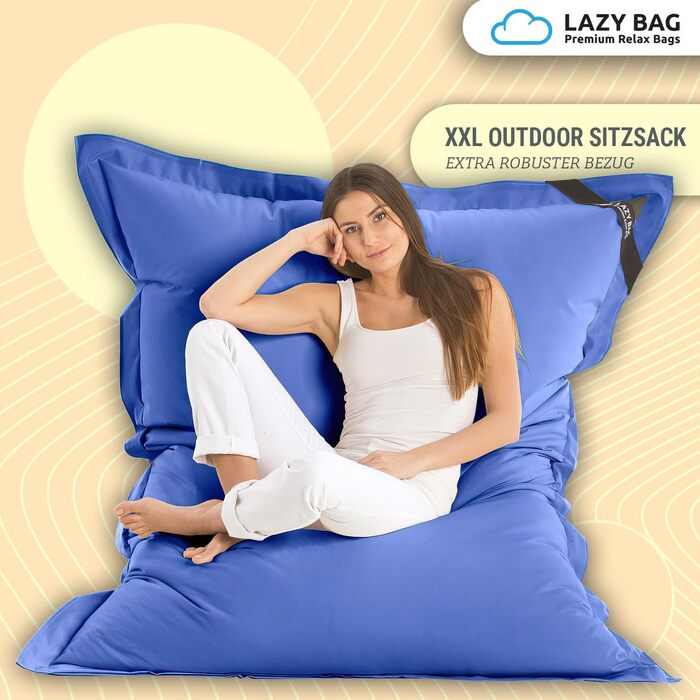 LAZY BAG Riesen-Sitzsack Classic XXL 140x180 см: великий крісло-мішок, 2-в-1 для сидіння та відпочинку | Зручний, з 4 млн EPS-кульок для ергономіки | Миючий знімний чохол з нейлону, блакитний