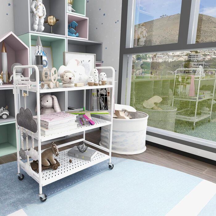 Металевий сервісний візок HDANI з 3 рівнями, на коліщатках, 48x30x75 см, для кухні, бару, ванної кімнати