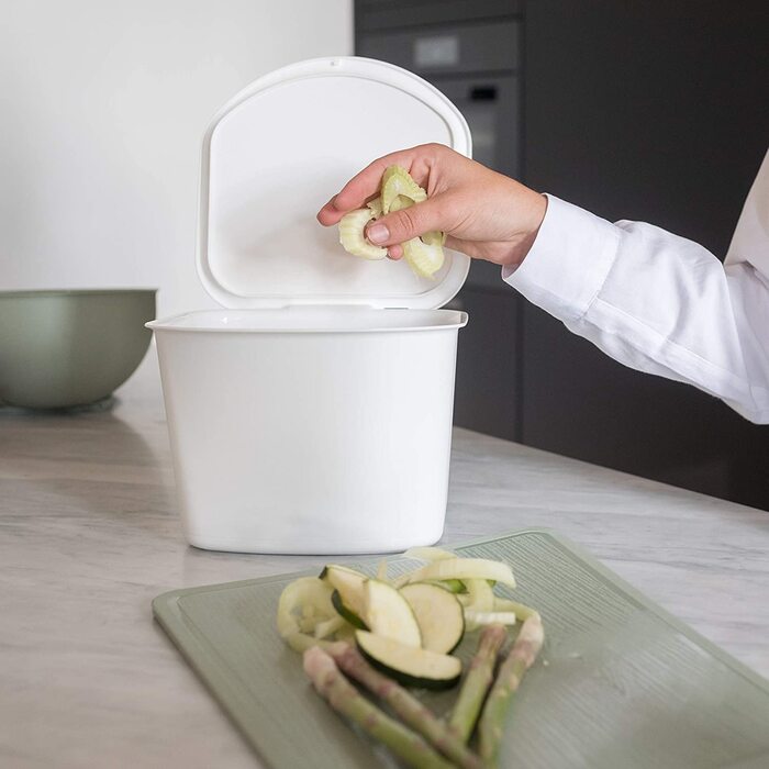 Кухонне відро для органічних відходів Koziol Bibo 3L (бавовняне біле), відро для компосту з кришкою, кухонне органічне відро для сміття, стійке до запахів і миється, зі знімною відкидною кришкою, компактне і придатне для миття в посудомийній машині