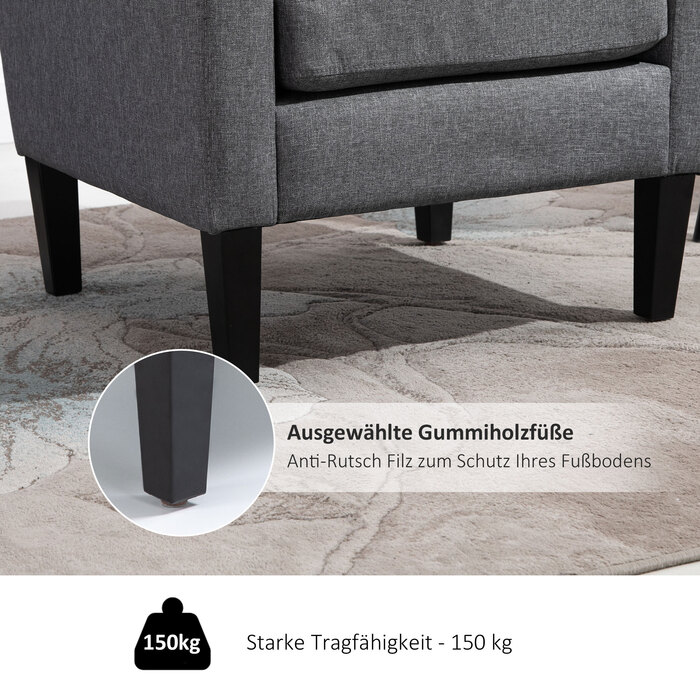 Крісло одномісне HOMCOM Recliner з м'якою оббивкою, дерев'яні ніжки, лляна тканина, світло-сірий, 66x72x74см| Аосом