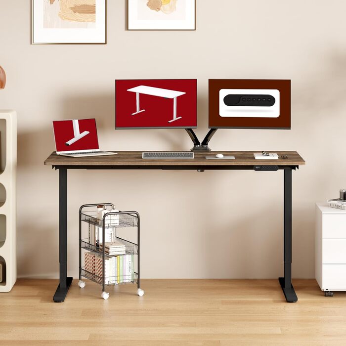 SANODESK Регульований стіл за висотою 160x70 см – Електричний стіл для стоячи/сидячи з подвійним мотором, вантажопідйомність до 90 кг, ергономічне робоче місце (чорний+коричневий) 160 x 70 см Коричневий