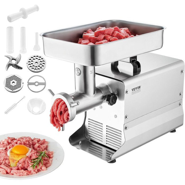 Електричний м'ясорубка VEVOR для кухні та ресторану, 300 Вт, з нержавіючої сталі, промислового класу