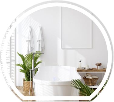Дзеркало для ванної кімнати RELAX4LIFE з підсвічуванням, настінне напівкругле, 60 x 54 см, LED, сенсорне керування, функція пам'яті, антизапар, 3 кольори світла, регулювання яскравості