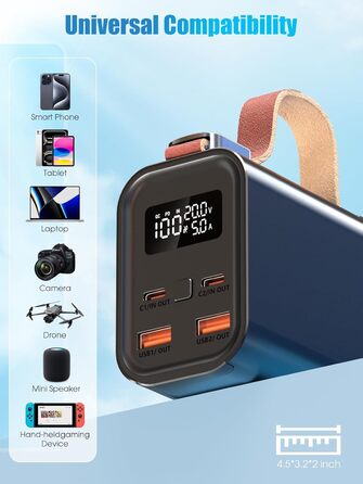 Портативний акумулятор для ноутбука 140W, 50000mAh: Power Bank з LED дисплеєм, PD3.1, QC4.0, 4 виходи та 2 входи (Чорний)