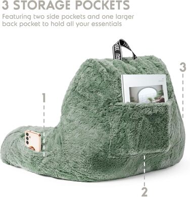 Подушка для читання Nestl Pelz, стильна спинка для сидіння в ліжку, штучне хутро, подушка-стілець з підлокітниками, подушка для читання в ліжку, для дорослих та дітей, спинка для відпочинку в ліжку, салатовий колір, стандартний розмір