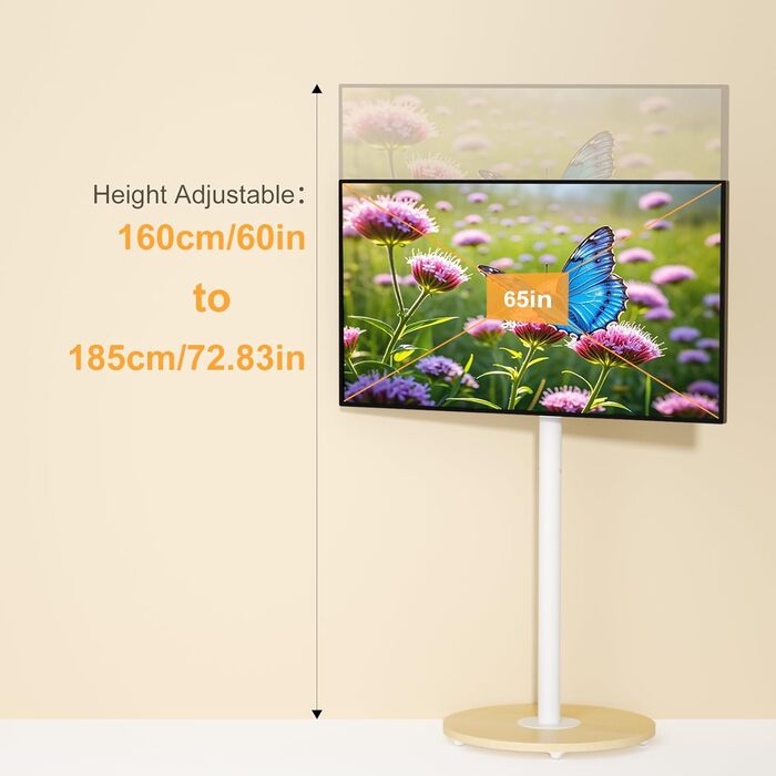 Підставка для телевізора Unho з регульованою висотою, біла, на коліщатках, для екранів 40-75 дюймів, VESA 600x400 мм, до 50 кг