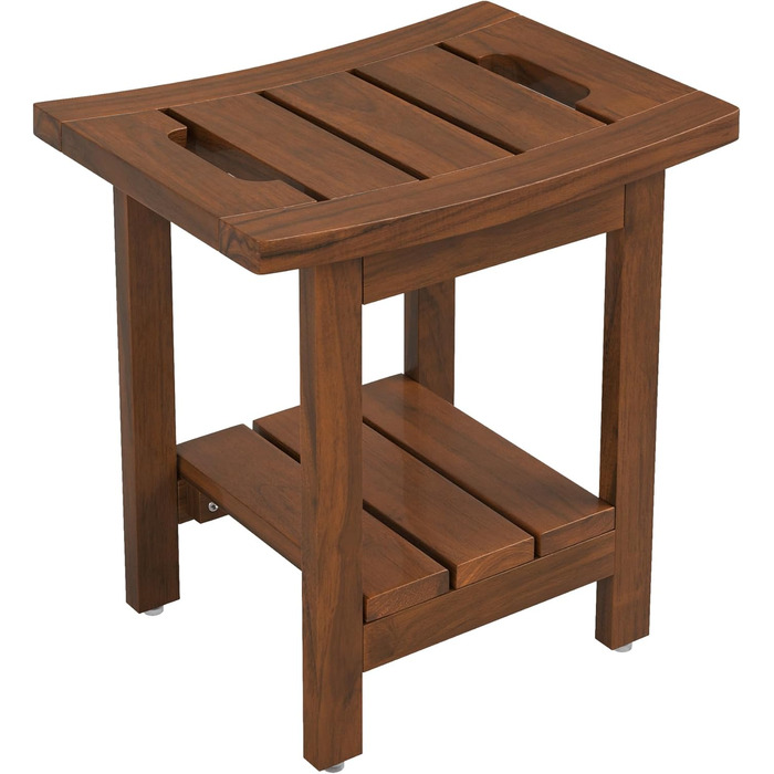 Дзеркальний табурет для душу LUE BONA з масивного теку, 39.9x29.5x41.4 см, коричневий