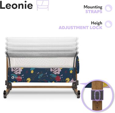 Дитяче ліжко Lionelo Leonie Plus 3 в 1 (колиска, ліжко-приліжко, гойдалка) блакитне, до 9 кг, з кошиком