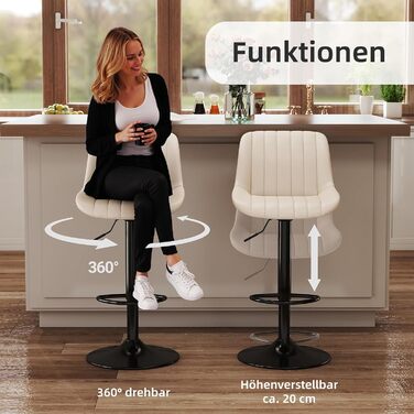 Набір з 2 барних стільців Youhauchair, обертаються, регульована висота, PU-шкіра, бежевий