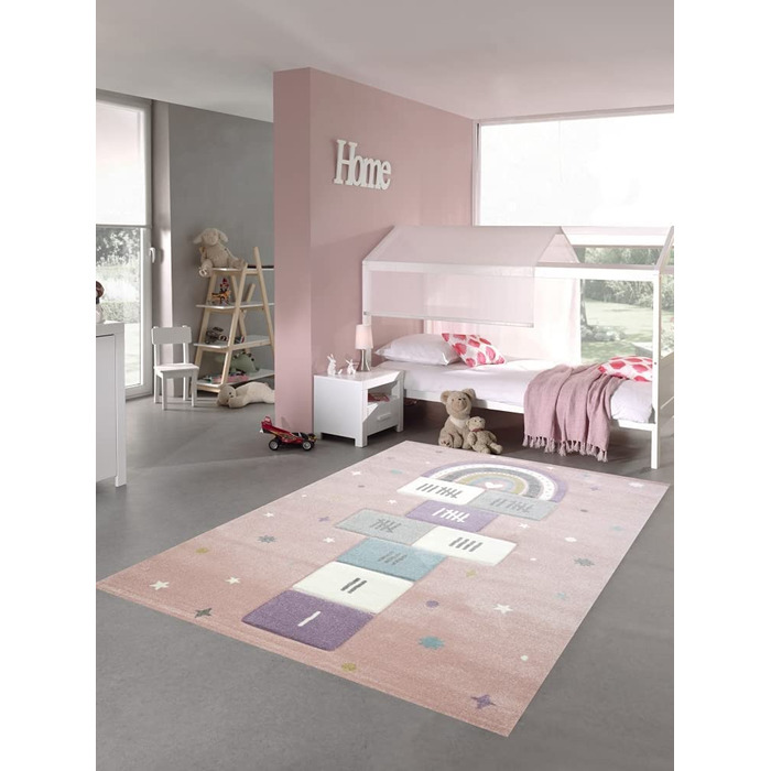Килим-мрія дитяча кімната килим ігровий килимок з зірками надувна гра Рай і пекло серце Веселка Розмір (160x230 см, рожево-зелений крем)
