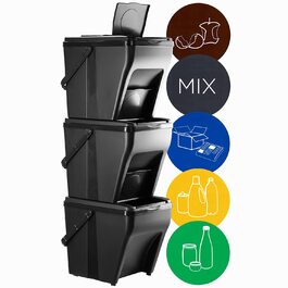 Система сортування сміття KADAX, модульний пластиковий сміттєвий бак, відро для утилізації відходів для кухні та ванної кімнати, сортувальний ящик, сміттєвий бак для органічних відходів, сортувальник сміття (3 х 25 л)