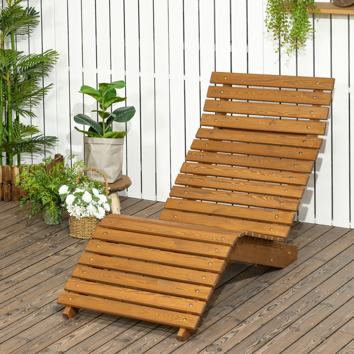Outsunny шезлонг, шезлонг, садовий шезлонг для басейну, балкон до 120кг, виготовлений з масиву тикового дерева 66x170x77см