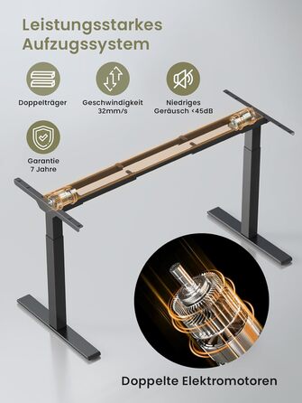 Електричний регульований стіл E.For.U 180x80 см, 2 мотори, чорний + дуб, з телескопічною конструкцією та пам'яттю на 4 позиції