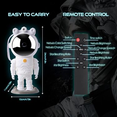 Світлодіодний проектор зоряного неба астронавта, нічник Galaxy з таймером і пультом дистанційного керування, подарунковий білий