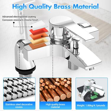 Сучасний змішувач для ванни та душу з двома виходами, керамічним клапаном, латунний, хром. Змішувач для ванни та душу для ванної кімнати.