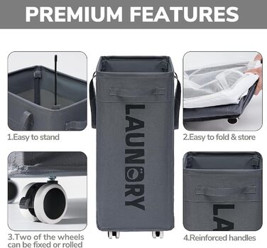 Кошик для білизни на колесах Goodpick 75L з знімним мішком для прання, сірий