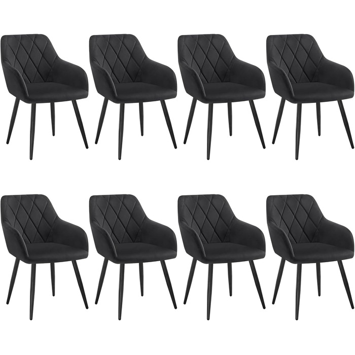 Набір обідніх стільців Woltu з підлокітниками та спинкою, для кухні, вітальні, їдальні, м'який оксамитовий чохол, металеві ніжки (Чорний, 8 шт.)