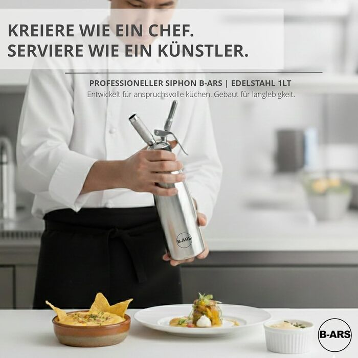 Дозатор для збитої вершкової пінки B-ARS з нержавіючої сталі 1л з аксесуарами: насадки для декорування, голка для інжекцій, щітка для чищення, сумка для зберігання та електронна книга з рецептами