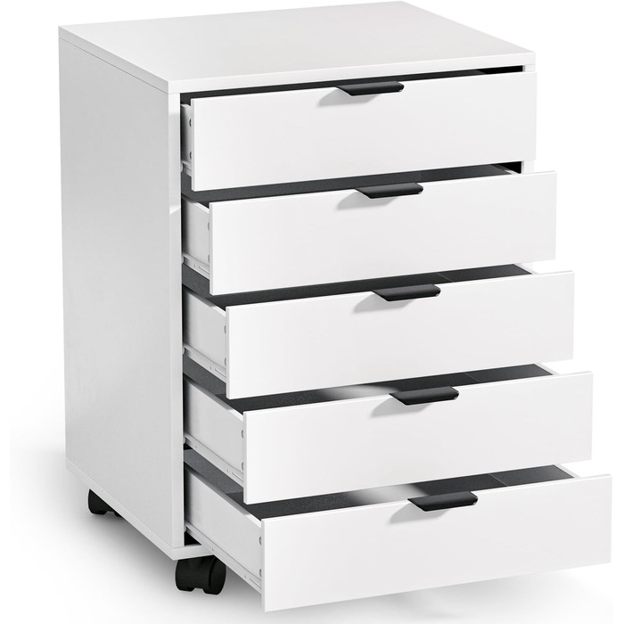 Шафа-тумбочка ELUCHANG з 5 висувними ящиками, мобільна, для офісу та дому, біла