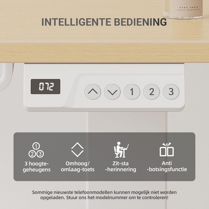 Регульований стіл Claiks для офісу, 120x60 см, білий, з пам'яттю положень, 80 кг, з гачками