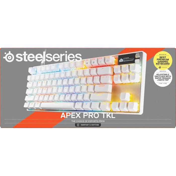 Клавіатура SteelSeries Apex Pro TKL Gen 3 для геймінгу з перемикачами Hall Effect та OmniPoint 3.0 - регульована чутливість, пресети для ігор, захист від зносу, німецька QWERTZ (Nordisch QWERTY), бездротова, біла