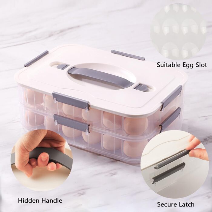 Контейнер для яєць з кришкою, 2-ярусний, 36 відділень, органайзер для яєць 