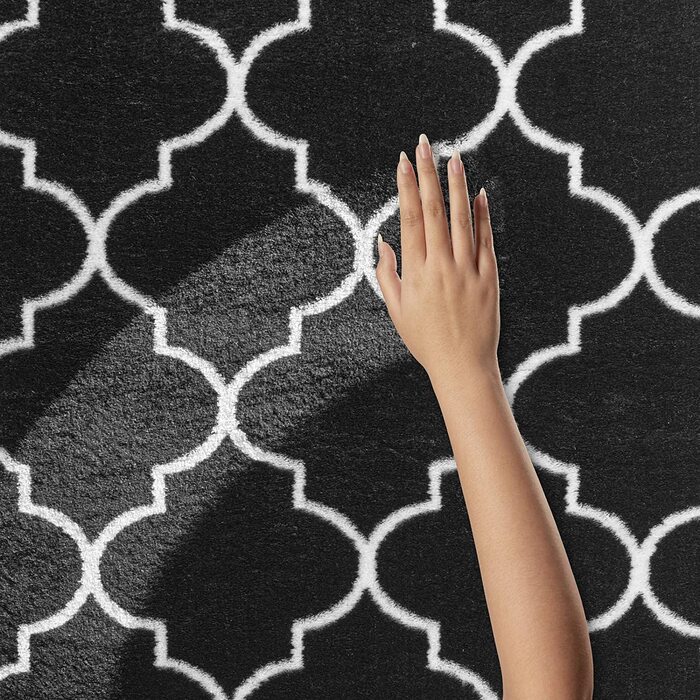 Дизайнерський килим Valetta з коротким ворсом для вітальні в скандинавському стилі бохо, що миється чорно-білий (чорно-білий, круглий, 080 см)