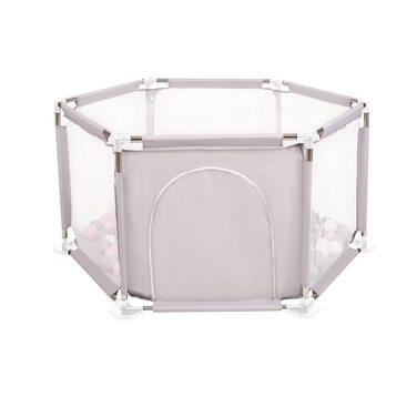 Шестигранний дитячий манеж з 100 кульками, сірий:білий/сірий/пудрово-рожевий