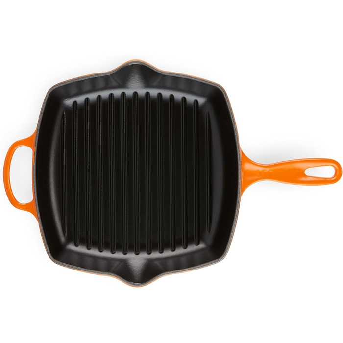Сковорода-гриль LE CREUSET Signature з чавуну, квадратна, 26 см, для всіх типів плит (включно з індукційними), 2,86 кг, колір: рудо-червоний (Flint)