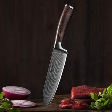 Нож Santoku Wakoli з дамаської сталі (серцевина VG10), 17 см – гострий кухонний ніж для всіх видів нарізок, з ручкою з паккавуду в подарунковій коробці (з гравіюванням)