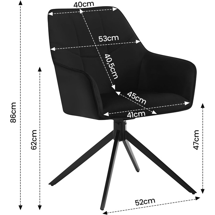 Крісла для їдальні WOLTU (2 шт.) – оббивка з жаккарду та вельвету, з металевими ніжками, для кухні, вітальні, їдальні (Чорний)