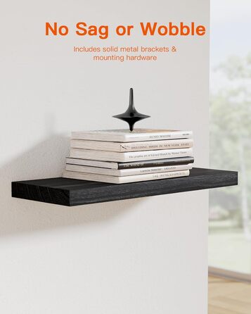 Полиця настінна Pipishell Wandregal Holz 40 см, набір 4 шт., дерево Paulownia, чорна - для кухні, ванної, спальні, офісу