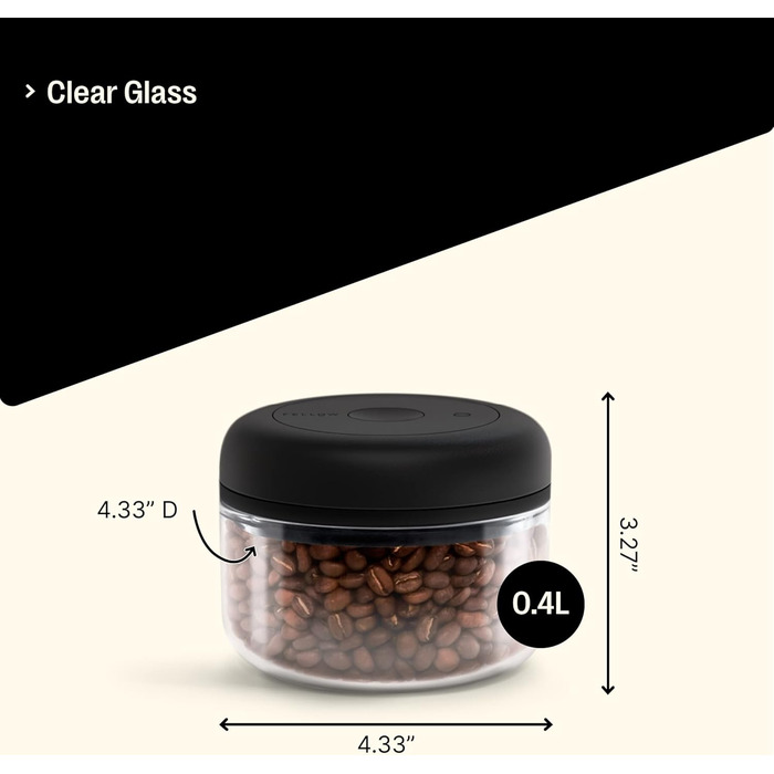 Контейнер для кави та продуктів з вакуумним насосом, герметична кришка, 1,2 л (0,4 л, скляний)