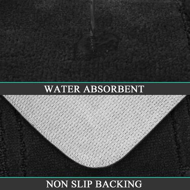 Набір килимків для ванної кімнати Pauwer, 3 шт., нековзні, з мікрофібри, чорні, для ванни, душової кабіни, машинного прання