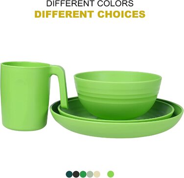 Набори посуду Greentainer із пластику (24 шт. / Легкий і небиткий набір посуду для кемпінгу, тарілки, миски, чашки, Підноси
