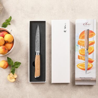 Ніж кухарський Wakoli з дамаської сталі (серцевина VG10), 20 см – гострий та збалансований – ніж з ручкою з оливкового дерева в подарунковій коробці – кухонний ніж Damask для професіоналів та любителів (універсальний)