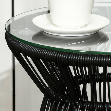 Богемний садовий столик, стійкий до погодних умов, з плетеного PE-ратанu, 40 см x 40 см x 42 см, чорний