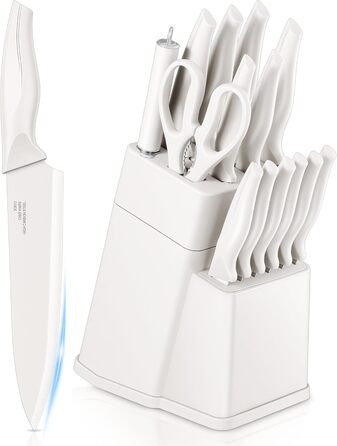 Набір кухонних ножів Homikit з підставкою, з шліфувальником, нержавіюча сталь, 6 ножів для стейку, антиковзні ручки, 15 предметів