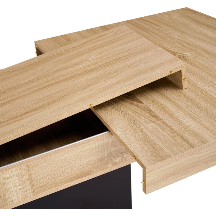 Розсувний обідній стіл Eden, прямокутний, для 6-10 осіб, дерево та чорний колір, 160-200 см