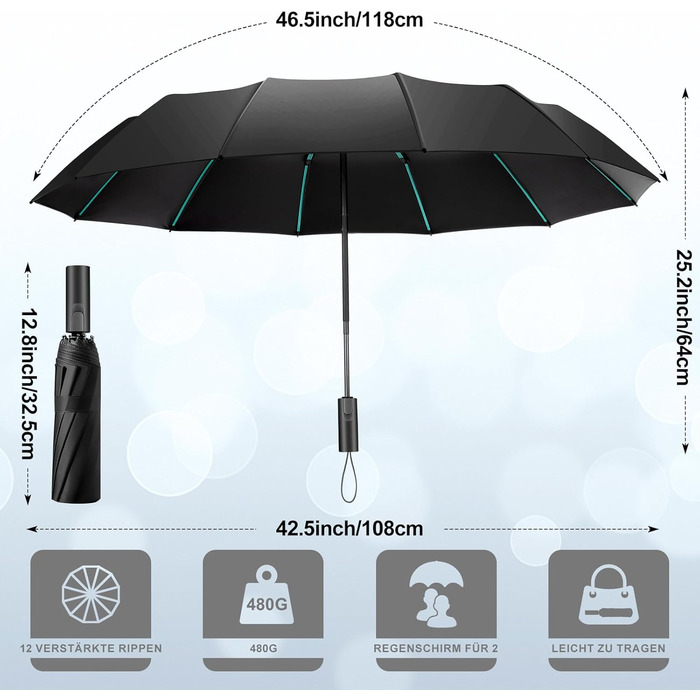 Штормонепроникна складна парасолька, 12 ребер, складна, для дощу та сонця, автомобіль, гольф, чоловіки та жінки, чорна