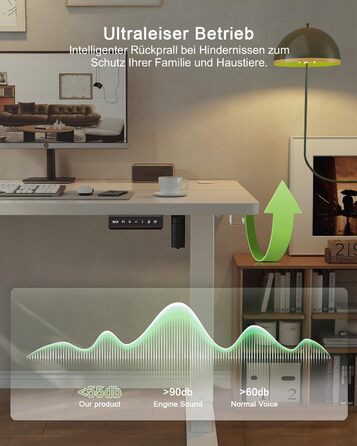 Регульований стіл JUMMICO 80x60 см з USB-роз'ємом, електричний, білий. Ергономічний стіл для стоячи/сидячи, комп'ютерний стіл.