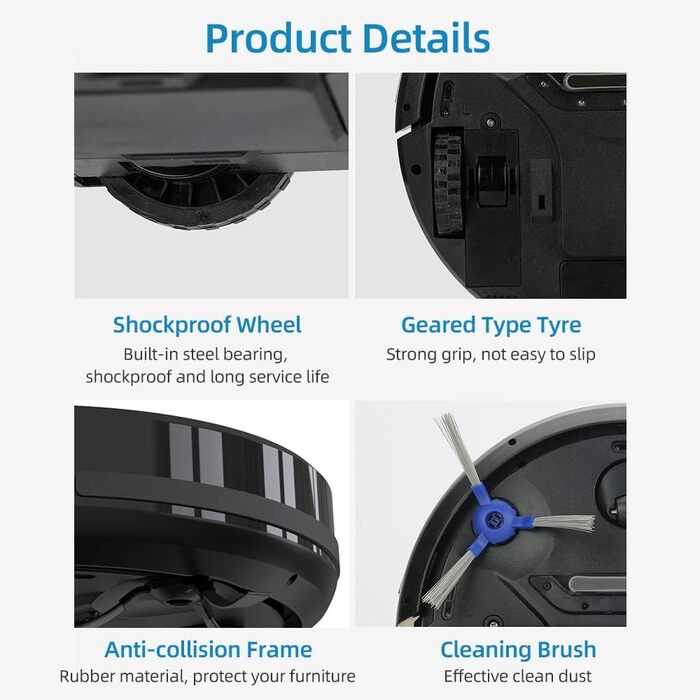 Робот-пилосос з функцією миття підлоги, 2300Pa, 3-в-1, бак 350мл, керування через APP, Alexa, для твердих підлог, шерсті тварин, килимів