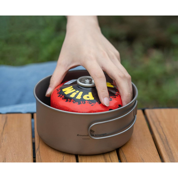 Набір посуду iBasingo Titan для кемпінгу та подорожей (1000мл казанок + 500мл миска) з розкладним ручками, кухонні аксесуари для піших прогулянок, трекінгу та подорожей Ti2042C