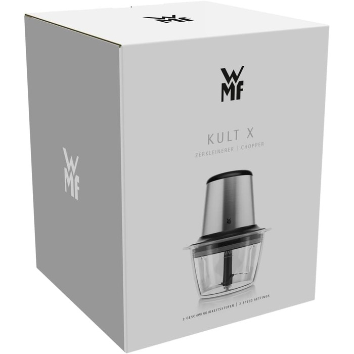 WMF Kult X Електричний подрібнювач міні-подрібнювач з скляною чашею та лезами з нержавіючої сталі, для овочів, трав та горіхів, 1л, довговічний, придатний для миття в посудомийній машині