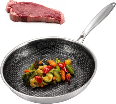 Сковорода з нержавіючої сталі Karl Hausmann 24 см - без покриття, для приготування картоплі, м'яса та овочів, сумісна з індукцією, можна мити в посудомийній машині