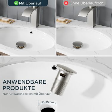 Змішувач для ванної кімнати Forious, водоспад, одноручний, хром, висота виливу 80 мм, економія води та енергії